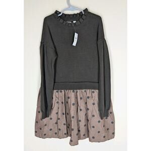 GAP Kids Girls Brown 2 in 1 Sweater Dress Polka Dots Long Sleeve Ruffle Collar